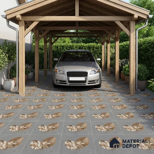 Parking Patterned Floor Tile TL 08206 F Kottai Gris Decor 16 inch x 16 inch | Vitrified Anti Slip Matte Finish Heavy Duty Tile - 12 mm | Suitable For High Traffic Areas, Parking, Balcony | Pattern Alignment May Vary | 2-3 mm Spacer is Mandatory