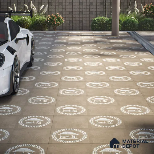 Parking Patterned Floor Tile TL 08206 H Kottai Verde Decor 16 inch x 16 inch | Vitrified Anti Slip Matte Finish Heavy Duty Tile - 12 mm | Suitable For High Traffic Areas, Parking, Balcony | Pattern Alignment May Vary | 2-3 mm Spacer is Mandatory