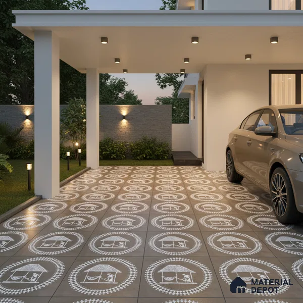 Parking Patterned Floor Tile TL 08206 H Kottai Verde Decor 16 inch x 16 inch | Vitrified Anti Slip Matte Finish Heavy Duty Tile - 12 mm | Suitable For High Traffic Areas, Parking, Balcony | Pattern Alignment May Vary | 2-3 mm Spacer is Mandatory