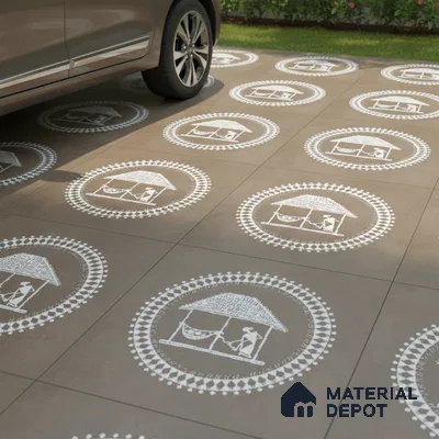 Parking Patterned Floor Tile TL 08206 H Kottai Verde Decor 16 inch x 16 inch | Vitrified Anti Slip Matte Finish Heavy Duty Tile - 12 mm | Suitable For High Traffic Areas, Parking, Balcony | Pattern Alignment May Vary | 2-3 mm Spacer is Mandatory