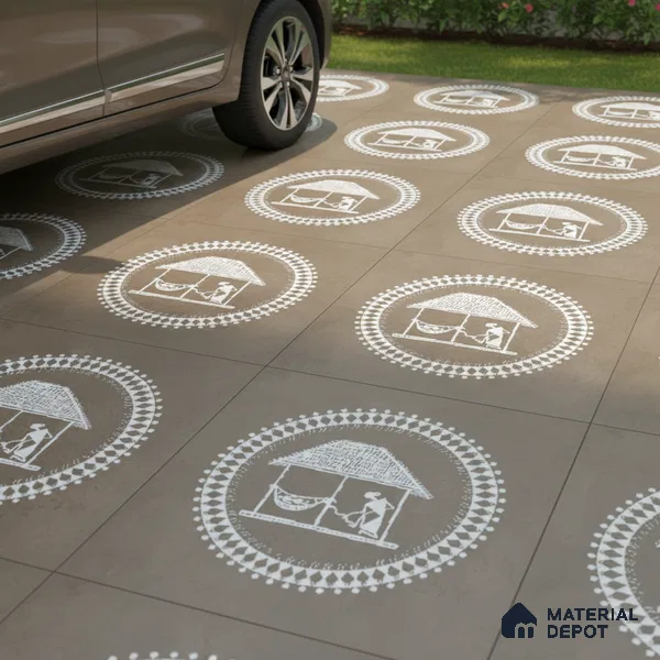 Parking Patterned Floor Tile TL 08206 H Kottai Verde Decor 16 inch x 16 inch | Vitrified Anti Slip Matte Finish Heavy Duty Tile - 12 mm | Suitable For High Traffic Areas, Parking, Balcony | Pattern Alignment May Vary | 2-3 mm Spacer is Mandatory