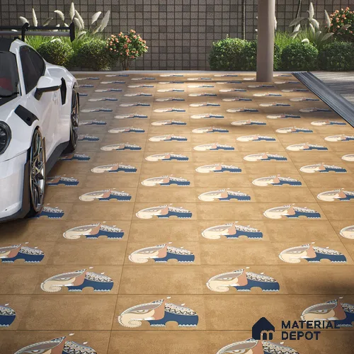 Parking Stone Floor Tile TL 08206 Kottai Cafe 16 inch x 16 inch | Vitrified Anti Slip Matte Finish Heavy Duty Tile - 12 mm | Suitable For High Traffic Areas, Parking, Balcony | Pattern Alignment May Vary | 2-3 mm Spacer is Mandatory