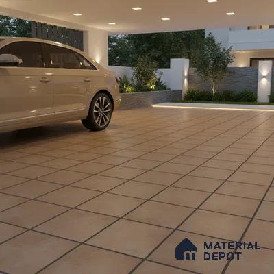 Parking Stone Floor Tile TL 08206 Kottai Cafe 16 inch x 16 inch | Vitrified Anti Slip Matte Finish Heavy Duty Tile - 12 mm | Suitable For High Traffic Areas, Parking, Balcony | Pattern Alignment May Vary | 2-3 mm Spacer is Mandatory