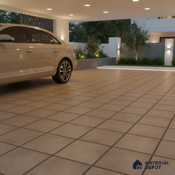 Parking Stone Floor Tile TL 08206 Kottai Cafe 16 inch x 16 inch | Vitrified Anti Slip Matte Finish Heavy Duty Tile - 12 mm | Suitable For High Traffic Areas, Parking, Balcony | Pattern Alignment May Vary | 2-3 mm Spacer is Mandatory