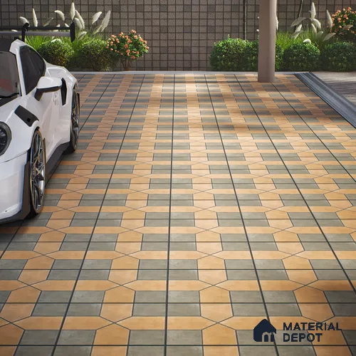 Parking Stone Floor Tile TL 08207 B Indus Olive 16 inch x 16 inch | Vitrified Anti Slip Matte Finish Heavy Duty Tile - 12 mm | Suitable For High Traffic Areas, Parking, Balcony | Pattern Alignment May Vary | 2-3 mm Spacer is Mandatory