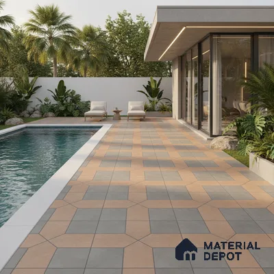 Parking Stone Floor Tile TL 08207 B Indus Olive 16 inch x 16 inch | Vitrified Anti Slip Matte Finish Heavy Duty Tile - 12 mm | Suitable For High Traffic Areas, Parking, Balcony | Pattern Alignment May Vary | 2-3 mm Spacer is Mandatory
