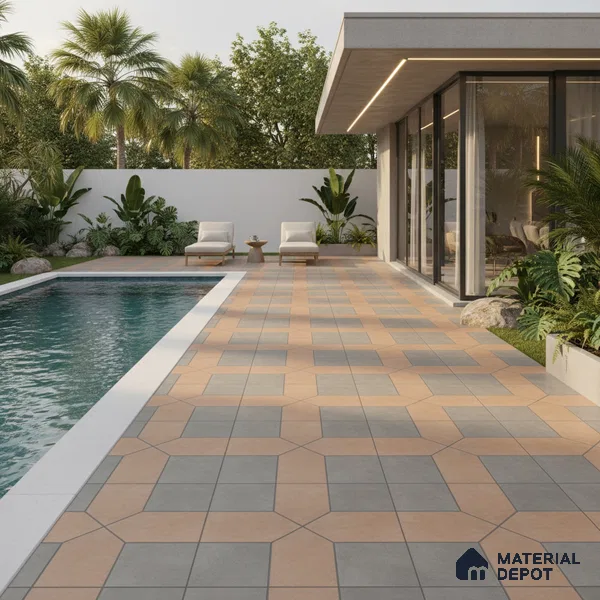 Parking Stone Floor Tile TL 08207 B Indus Olive 16 inch x 16 inch | Vitrified Anti Slip Matte Finish Heavy Duty Tile - 12 mm | Suitable For High Traffic Areas, Parking, Balcony | Pattern Alignment May Vary | 2-3 mm Spacer is Mandatory