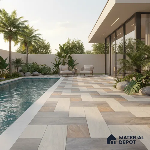 Parking Stone Floor Tile TL 08209 Sand Stone 16 inch x 16 inch | Vitrified Anti Slip Matte Finish Heavy Duty Tile - 12 mm | Suitable For High Traffic Areas, Parking, Balcony | Pattern Alignment May Vary | 2-3 mm Spacer is Mandatory
