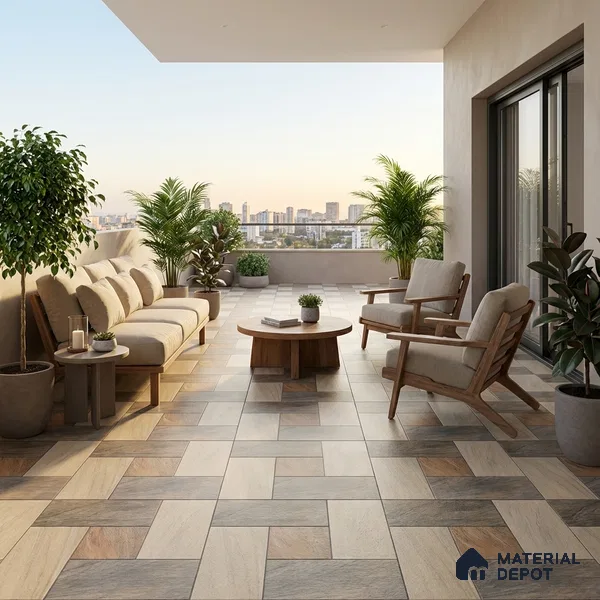 Parking Stone Floor Tile TL 08209 Sand Stone 16 inch x 16 inch | Vitrified Anti Slip Matte Finish Heavy Duty Tile - 12 mm | Suitable For High Traffic Areas, Parking, Balcony | Pattern Alignment May Vary | 2-3 mm Spacer is Mandatory