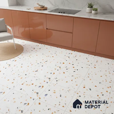 Terrazzo Wall & Floor Tile TL 08214 C Celeste Milk 2 ft x 2 ft Vitrified Matte Finish - 9 mm