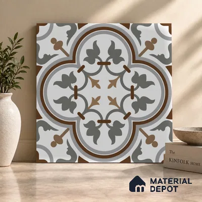 Moroccan Look Wall & Floor Tile TL 08222 Classic French 2 ft x 2 ft Vitrified Matte Finish - 9 mm | Suitable For Kitchen, Foyer, Dining Area | Please Expect a Slight Variation of Pattern