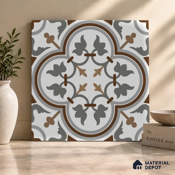 Moroccan Look Wall & Floor Tile TL 08222 Classic French 2 ft x 2 ft Vitrified Matte Finish - 9 mm | Suitable For Kitchen, Foyer, Dining Area | Please Expect a Slight Variation of Pattern
