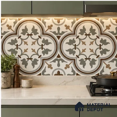 Moroccan Look Wall & Floor Tile TL 08222 Classic French 2 ft x 2 ft Vitrified Matte Finish - 9 mm | Suitable For Kitchen, Foyer, Dining Area | Please Expect a Slight Variation of Pattern