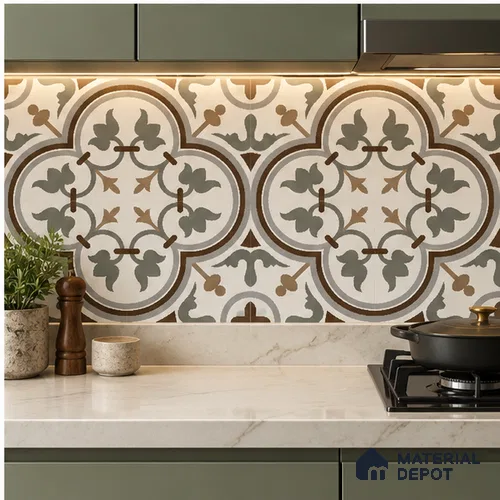 Moroccan Look Wall & Floor Tile TL 08222 Classic French 2 ft x 2 ft Vitrified Matte Finish - 9 mm | Suitable For Kitchen, Foyer, Dining Area | Please Expect a Slight Variation of Pattern