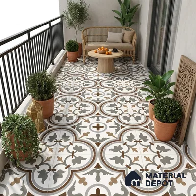Moroccan Look Wall & Floor Tile TL 08222 Classic French 2 ft x 2 ft Vitrified Matte Finish - 9 mm | Suitable For Kitchen, Foyer, Dining Area | Please Expect a Slight Variation of Pattern
