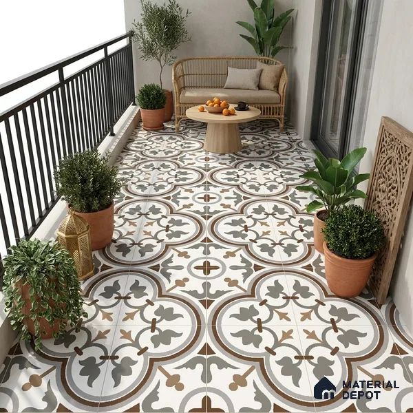 Moroccan Look Wall & Floor Tile TL 08222 Classic French 2 ft x 2 ft Vitrified Matte Finish - 9 mm | Suitable For Kitchen, Foyer, Dining Area | Please Expect a Slight Variation of Pattern