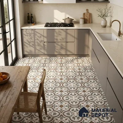 Moroccan Look Wall & Floor Tile TL 08222 Classic French 2 ft x 2 ft Vitrified Matte Finish - 9 mm | Suitable For Kitchen, Foyer, Dining Area | Please Expect a Slight Variation of Pattern
