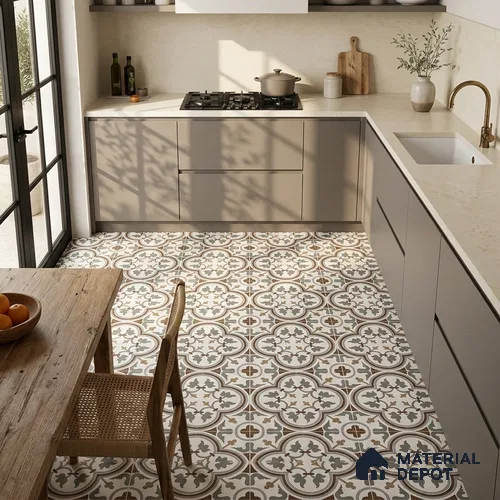 Moroccan Look Wall & Floor Tile TL 08222 Classic French 2 ft x 2 ft Vitrified Matte Finish - 9 mm | Suitable For Kitchen, Foyer, Dining Area | Please Expect a Slight Variation of Pattern