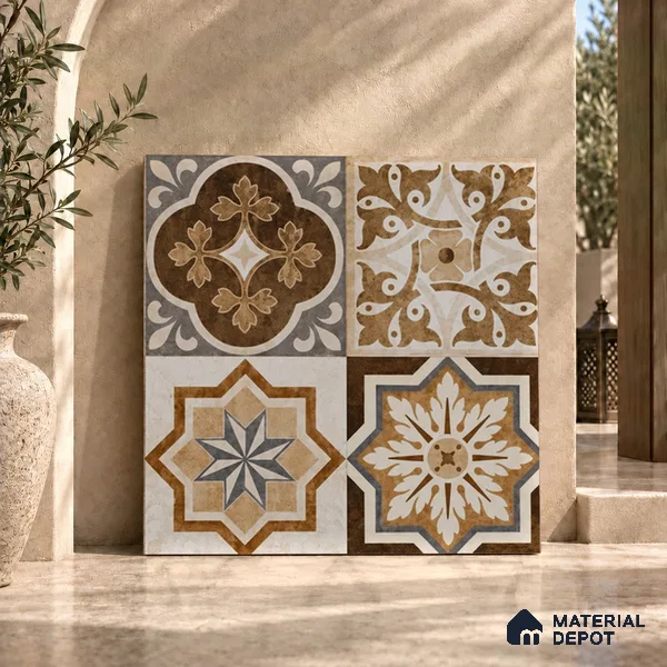 Moroccan Look Wall & Floor Tile TL 08223 Acer 2 ft x 2 ft Vitrified Matte Finish - 9 mm | Suitable For Kitchen Backsplash, Balcony, Dining Area | Please Expect a Slight Variation of Pattern