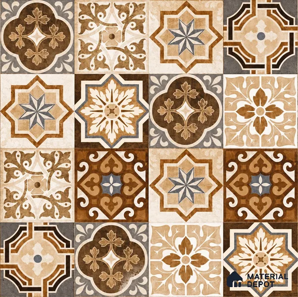 Moroccan Look Wall & Floor Tile TL 08223 Acer 2 ft x 2 ft Vitrified Matte Finish - 9 mm | Suitable For Kitchen Backsplash, Balcony, Dining Area | Please Expect a Slight Variation of Pattern
