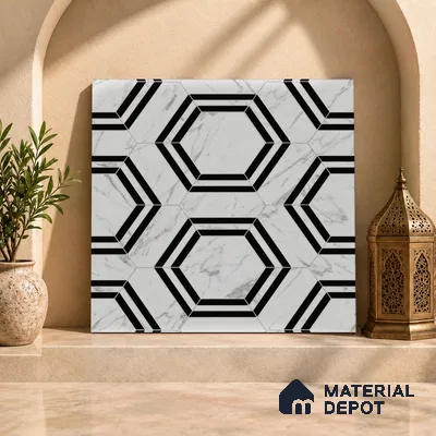 Moroccan Look Wall & Floor Tile TL 08224 Hexa White 2 ft x 2 ft Vitrified Matte Finish - 9 mm | Suitable For Kitchen Backsplash, Bathroom, Dining Area | Please Expect a Slight Variation of Pattern