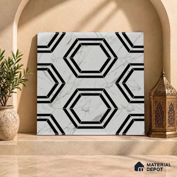 Moroccan Look Wall & Floor Tile TL 08224 Hexa White 2 ft x 2 ft Vitrified Matte Finish - 9 mm | Suitable For Kitchen Backsplash, Bathroom, Dining Area | Please Expect a Slight Variation of Pattern