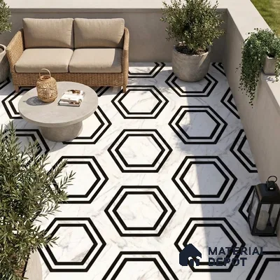 Moroccan Look Wall & Floor Tile TL 08224 Hexa White 2 ft x 2 ft Vitrified Matte Finish - 9 mm | Suitable For Kitchen Backsplash, Bathroom, Dining Area | Please Expect a Slight Variation of Pattern