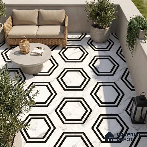 Moroccan Look Wall & Floor Tile TL 08224 Hexa White 2 ft x 2 ft Vitrified Matte Finish - 9 mm | Suitable For Kitchen Backsplash, Bathroom, Dining Area | Please Expect a Slight Variation of Pattern