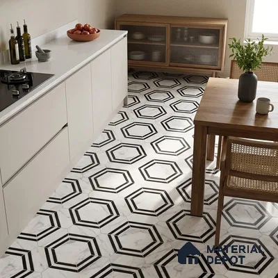 Moroccan Look Wall & Floor Tile TL 08224 Hexa White 2 ft x 2 ft Vitrified Matte Finish - 9 mm | Suitable For Kitchen Backsplash, Bathroom, Dining Area | Please Expect a Slight Variation of Pattern