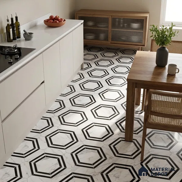 Moroccan Look Wall & Floor Tile TL 08224 Hexa White 2 ft x 2 ft Vitrified Matte Finish - 9 mm | Suitable For Kitchen Backsplash, Bathroom, Dining Area | Please Expect a Slight Variation of Pattern
