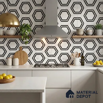 Moroccan Look Wall & Floor Tile TL 08224 Hexa White 2 ft x 2 ft Vitrified Matte Finish - 9 mm | Suitable For Kitchen Backsplash, Bathroom, Dining Area | Please Expect a Slight Variation of Pattern
