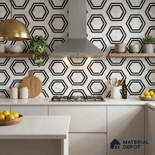 Moroccan Look Wall & Floor Tile TL 08224 Hexa White 2 ft x 2 ft Vitrified Matte Finish - 9 mm | Suitable For Kitchen Backsplash, Bathroom, Dining Area | Please Expect a Slight Variation of Pattern