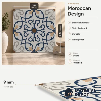 Moroccan Look Wall & Floor Tile TL 08225 Masai 2 ft x 2 ft Vitrified Matte Finish - 9 mm | Suitable For Kitchen Backsplash, Balcony, Dining Area | Please Expect a Slight Variation of Pattern