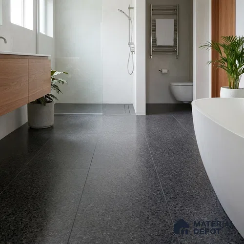 Terrazzo Floor & Wall Tile TL 08252 Terrazzo Black 4 ft x 2 ft Carving Matte Finish Vitrified Tile - 9 mm | Suitable for Living Room, Bedroom & Bathroom