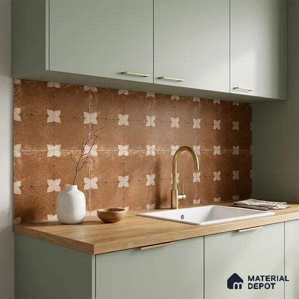 Moroccan Floor & Wall Athangudi Tile TL 08314 B Astria Terra 1 ft x 1 ft Matte Finish Vitrified Tile - 9 mm | Suitable for Bathroom, Kitchen, Balcony | Please Expect a Slight Variation of Pattern