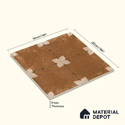 Moroccan Floor & Wall Athangudi Tile TL 08314 B Astria Terra 1 ft x 1 ft Matte Finish Vitrified Tile - 9 mm | Suitable for Bathroom, Kitchen, Balcony | Please Expect a Slight Variation of Pattern
