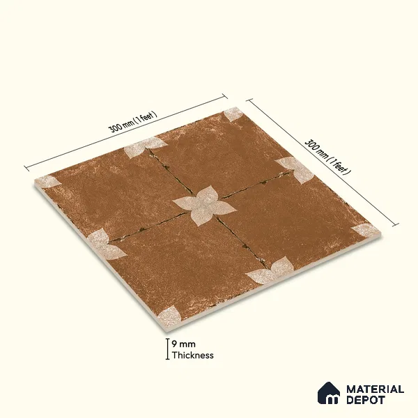Moroccan Floor & Wall Athangudi Tile TL 08314 B Astria Terra 1 ft x 1 ft Matte Finish Vitrified Tile - 9 mm | Suitable for Bathroom, Kitchen, Balcony | Please Expect a Slight Variation of Pattern