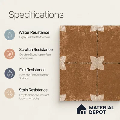 Moroccan Floor & Wall Athangudi Tile TL 08314 B Astria Terra 1 ft x 1 ft Matte Finish Vitrified Tile - 9 mm | Suitable for Bathroom, Kitchen, Balcony | Please Expect a Slight Variation of Pattern