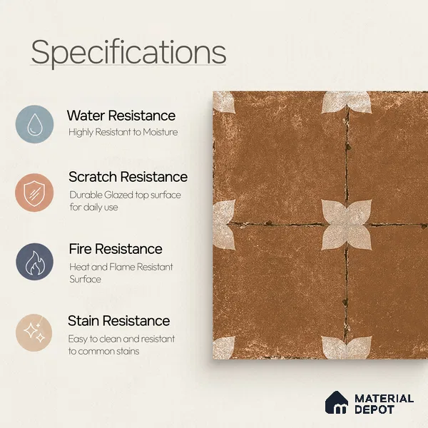 Moroccan Floor & Wall Athangudi Tile TL 08314 B Astria Terra 1 ft x 1 ft Matte Finish Vitrified Tile - 9 mm | Suitable for Bathroom, Kitchen, Balcony | Please Expect a Slight Variation of Pattern