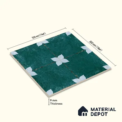 Moroccan Floor & Wall Athangudi Tile TL 08314 C Astria Verde 1 ft x 1 ft Matte Finish Vitrified Tile - 9 mm | Suitable for Bathroom, Kitchen, Balcony | Please Expect a Slight Variation of Pattern
