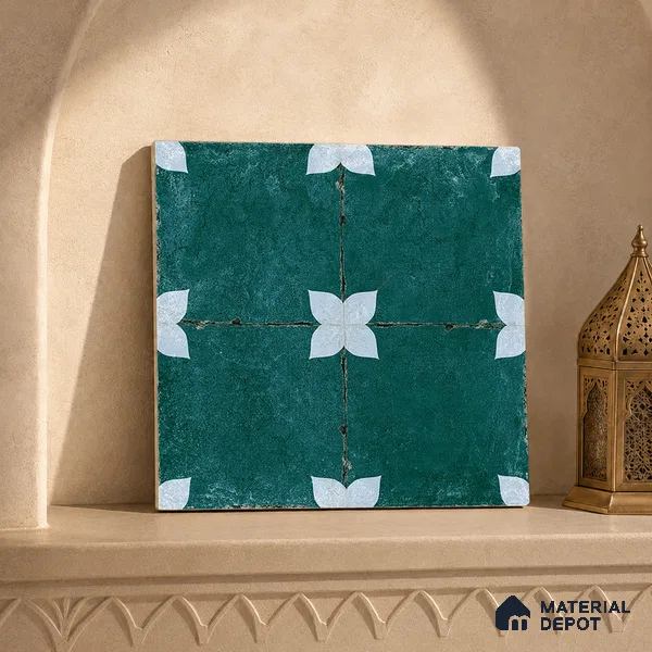 Moroccan Floor & Wall Athangudi Tile TL 08314 C Astria Verde 1 ft x 1 ft Matte Finish Vitrified Tile - 9 mm | Suitable for Bathroom, Kitchen, Balcony | Please Expect a Slight Variation of Pattern