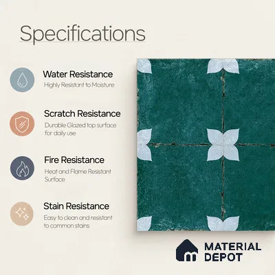 Moroccan Floor & Wall Athangudi Tile TL 08314 C Astria Verde 1 ft x 1 ft Matte Finish Vitrified Tile - 9 mm | Suitable for Bathroom, Kitchen, Balcony | Please Expect a Slight Variation of Pattern