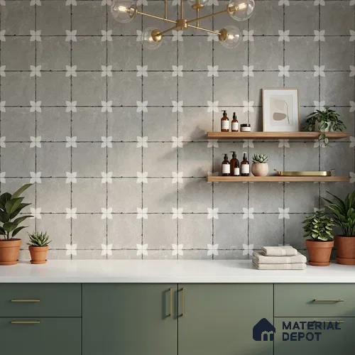Moroccan Floor & Wall Athangudi Tile TL 08314 D Astria Gris 1 ft x 1 ft Matte Finish Vitrified Tile - 9 mm | Suitable for Bathroom, Kitchen, Balcony | Please Expect a Slight Variation of Pattern