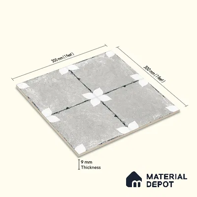 Moroccan Floor & Wall Athangudi Tile TL 08314 D Astria Gris 1 ft x 1 ft Matte Finish Vitrified Tile - 9 mm | Suitable for Bathroom, Kitchen, Balcony | Please Expect a Slight Variation of Pattern