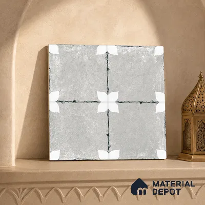 Moroccan Floor & Wall Athangudi Tile TL 08314 D Astria Gris 1 ft x 1 ft Matte Finish Vitrified Tile - 9 mm | Suitable for Bathroom, Kitchen, Balcony | Please Expect a Slight Variation of Pattern