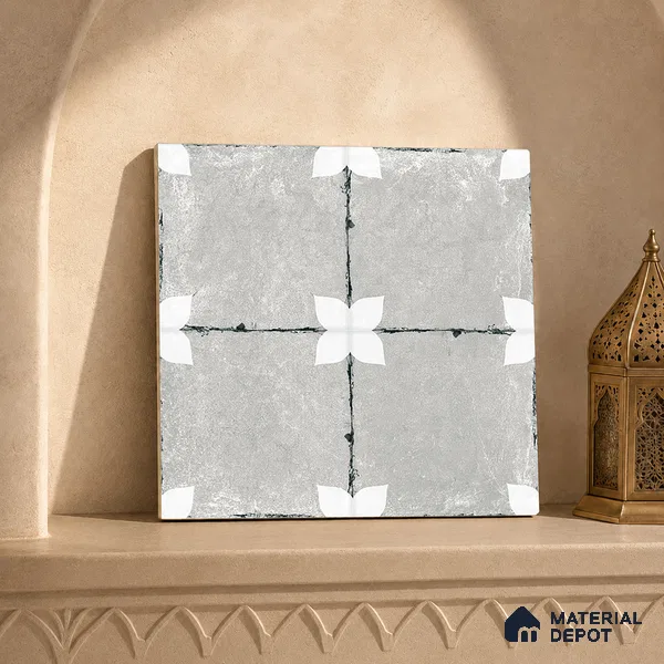 Moroccan Floor & Wall Athangudi Tile TL 08314 D Astria Gris 1 ft x 1 ft Matte Finish Vitrified Tile - 9 mm | Suitable for Bathroom, Kitchen, Balcony | Please Expect a Slight Variation of Pattern