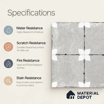 Moroccan Floor & Wall Athangudi Tile TL 08314 D Astria Gris 1 ft x 1 ft Matte Finish Vitrified Tile - 9 mm | Suitable for Bathroom, Kitchen, Balcony | Please Expect a Slight Variation of Pattern