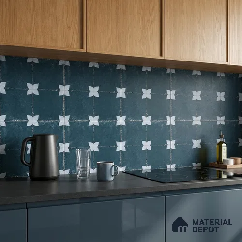 Moroccan Floor & Wall Athangudi Tile TL 08314 Astria Azul 1 ft x 1 ft Matte Finish Vitrified Tile - 9 mm | Suitable for Bathroom, Kitchen, Balcony | Please Expect a Slight Variation of Pattern
