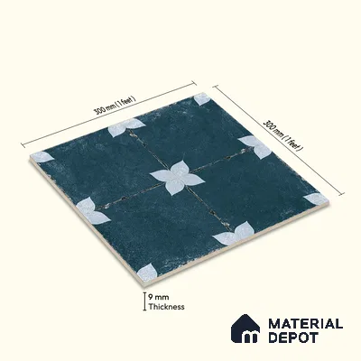 Moroccan Floor & Wall Athangudi Tile TL 08314 Astria Azul 1 ft x 1 ft Matte Finish Vitrified Tile - 9 mm | Suitable for Bathroom, Kitchen, Balcony | Please Expect a Slight Variation of Pattern