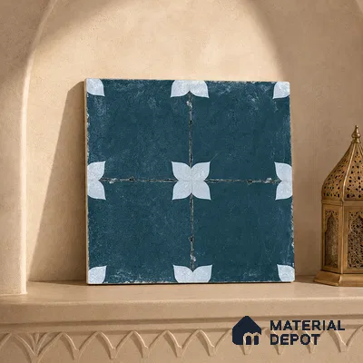 Moroccan Floor & Wall Athangudi Tile TL 08314 Astria Azul 1 ft x 1 ft Matte Finish Vitrified Tile - 9 mm | Suitable for Bathroom, Kitchen, Balcony | Please Expect a Slight Variation of Pattern